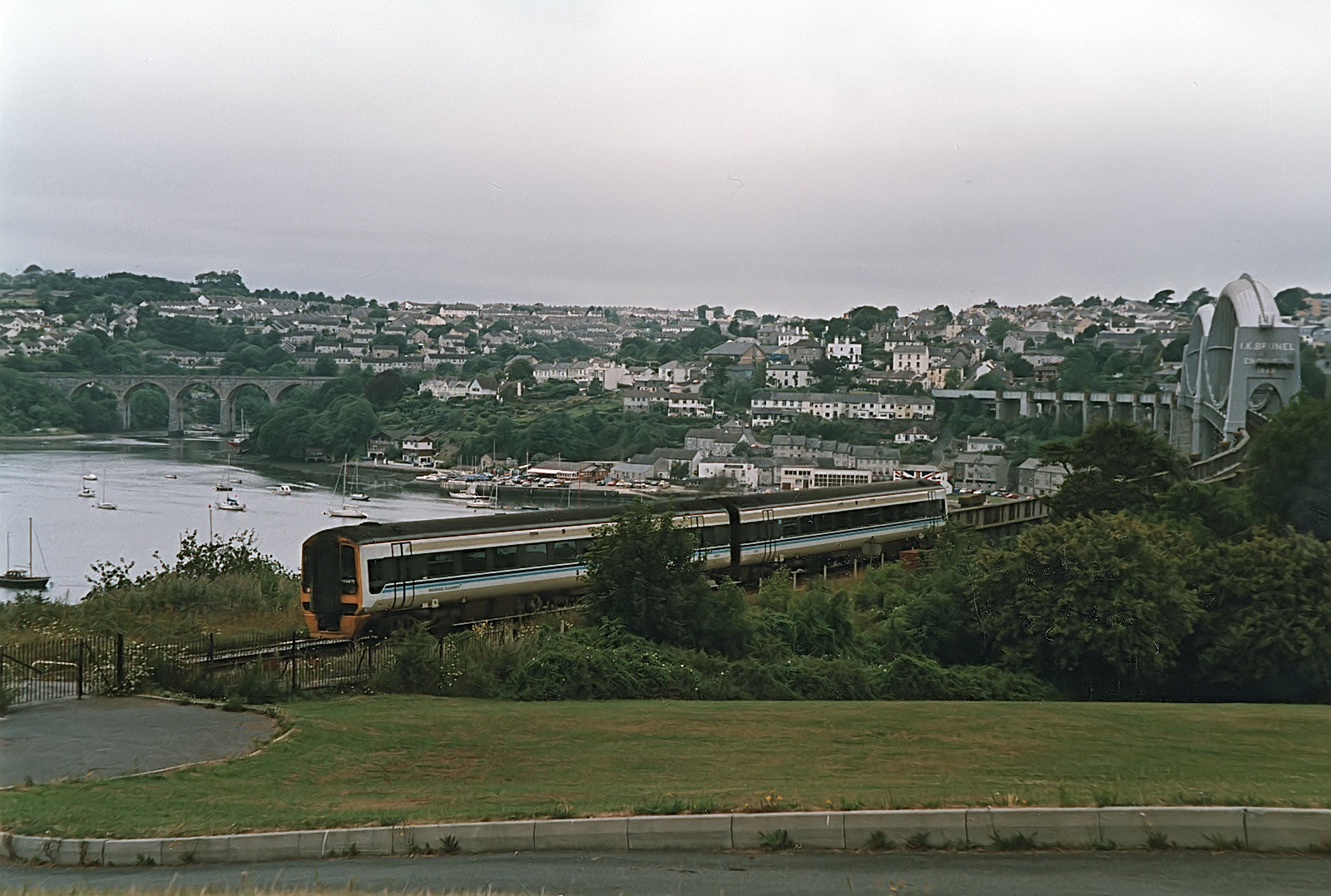 Class 158872 heads for Plymouth Friary station having just crossed the Tamar River.